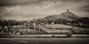 Glastonbury Tor. View from the South in Monochrome, limited edition print 30" x 15"