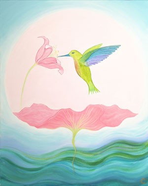 "Hummingbird of Joy" - hand embellished giclee print 15" x 20"