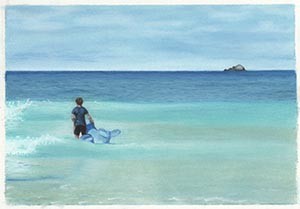 Wave watching at Sennen Cove, Cornwall 2 - Giclee A4 Print