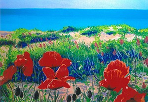 Poppies on the Beach, original acrylic